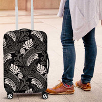 Grayscale Monstera Luggage Cover Polynesian Tribal Pattern - Polynesian Pride