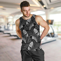 Grayscale Monstera Men Tank Top Polynesian Tribal Pattern - Polynesian Pride