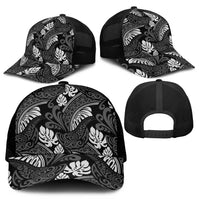 Grayscale Monstera Mesh Trucker Cap Polynesian Tribal Pattern - Polynesian Pride