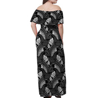 Grayscale Monstera Off Shoulder Maxi Dress Polynesian Tribal Pattern - Polynesian Pride