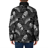 Grayscale Monstera Padded Jacket Polynesian Tribal Pattern - Polynesian Pride