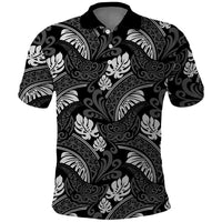 Grayscale Monstera Polo Shirt Polynesian Tribal Pattern - Polynesian Pride