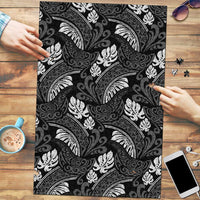 Grayscale Monstera Puzzle Polynesian Tribal Pattern - Polynesian Pride