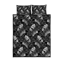 Grayscale Monstera Quilt Bed Set Polynesian Tribal Pattern - Polynesian Pride