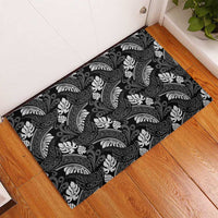 Grayscale Monstera Rubber Doormat Polynesian Tribal Pattern - Polynesian Pride