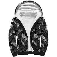 Grayscale Monstera Sherpa Hoodie Polynesian Tribal Pattern - Polynesian Pride