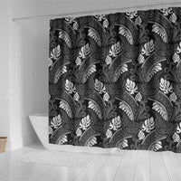 Grayscale Monstera Shower Curtain Polynesian Tribal Pattern - Polynesian Pride