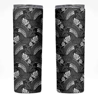 Grayscale Monstera Skinny Tumbler Polynesian Tribal Pattern - Polynesian Pride