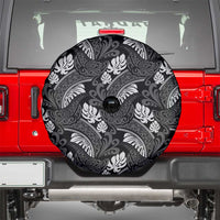 Grayscale Monstera Spare Tire Cover Polynesian Tribal Pattern - Polynesian Pride