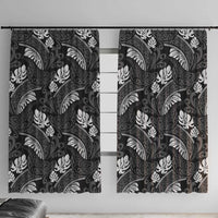 Grayscale Monstera Window Curtain Polynesian Tribal Pattern - Polynesian Pride