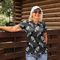 Grayscale Monstera Women Polo Shirt Polynesian Tribal Pattern - Polynesian Pride