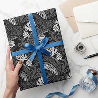 Grayscale Monstera Wrapping Paper Polynesian Tribal Pattern - Polynesian Pride