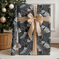 Grayscale Monstera Wrapping Paper Polynesian Tribal Pattern - Polynesian Pride