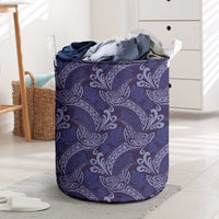 Deep Blue Monstera Laundry Basket Polynesian Tribal Pattern - Polynesian Pride