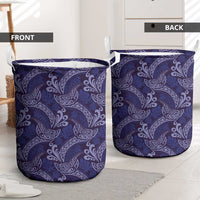 Deep Blue Monstera Laundry Basket Polynesian Tribal Pattern - Polynesian Pride
