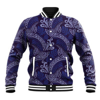 Deep Blue Monstera Baseball Jacket Polynesian Tribal Pattern - Polynesian Pride