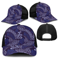 Deep Blue Monstera Baseball Net Cap Polynesian Tribal Pattern - Polynesian Pride
