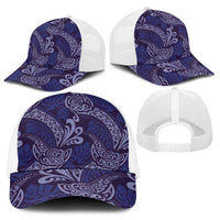 Deep Blue Monstera Baseball Net Cap Polynesian Tribal Pattern - Polynesian Pride