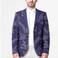 Deep Blue Monstera Blazer Polynesian Tribal Pattern - Polynesian Pride
