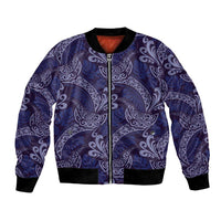 Deep Blue Monstera Bomber Jacket Polynesian Tribal Pattern - Polynesian Pride