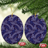 Deep Blue Monstera Ceramic Ornament Polynesian Tribal Pattern - Polynesian Pride