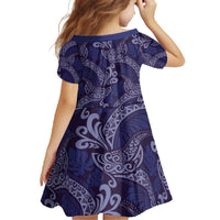 Deep Blue Monstera Family Matching Off The Shoulder Long Sleeve Dress and Hawaiian Shirt Polynesian Tribal Pattern - Polynesian Pride