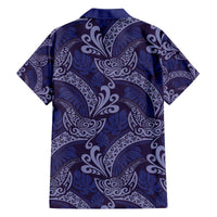 Deep Blue Monstera Family Matching Off The Shoulder Long Sleeve Dress and Hawaiian Shirt Polynesian Tribal Pattern - Polynesian Pride