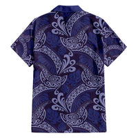Deep Blue Monstera Family Matching Off Shoulder Maxi Dress and Hawaiian Shirt Polynesian Tribal Pattern - Polynesian Pride