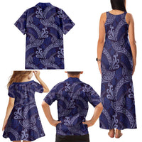 Deep Blue Monstera Family Matching Tank Maxi Dress and Hawaiian Shirt Polynesian Tribal Pattern - Polynesian Pride