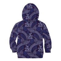 Deep Blue Monstera Kid Hoodie Polynesian Tribal Pattern - Polynesian Pride