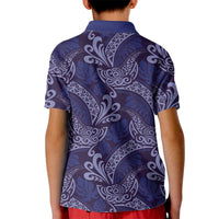Deep Blue Monstera Kid Polo Shirt Polynesian Tribal Pattern - Polynesian Pride