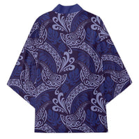 Deep Blue Monstera Kimono Polynesian Tribal Pattern - Polynesian Pride