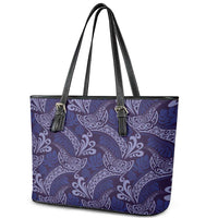 Deep Blue Monstera Leather Tote Bag Polynesian Tribal Pattern - Polynesian Pride