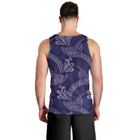 Deep Blue Monstera Men Tank Top Polynesian Tribal Pattern - Polynesian Pride