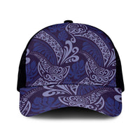Deep Blue Monstera Mesh Trucker Cap Polynesian Tribal Pattern - Polynesian Pride