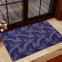 Deep Blue Monstera Rubber Doormat Polynesian Tribal Pattern - Polynesian Pride