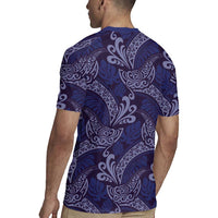 Deep Blue Monstera Rugby Jersey Polynesian Tribal Pattern - Polynesian Pride