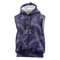 Deep Blue Monstera Sleeveless Zip Hoodie Polynesian Tribal Pattern - Polynesian Pride