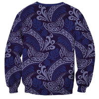 Deep Blue Monstera Sweatshirt Polynesian Tribal Pattern - Polynesian Pride