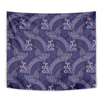 Deep Blue Monstera Tapestry Polynesian Tribal Pattern - Polynesian Pride