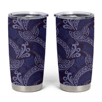 Deep Blue Monstera Tumbler Cup Polynesian Tribal Pattern - Polynesian Pride