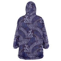 Deep Blue Monstera Wearable Blanket Hoodie Polynesian Tribal Pattern - Polynesian Pride