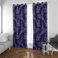 Deep Blue Monstera Window Curtain Polynesian Tribal Pattern - Polynesian Pride