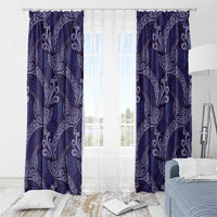 Deep Blue Monstera Window Curtain Polynesian Tribal Pattern - Polynesian Pride