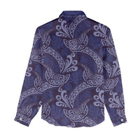 Deep Blue Monstera Women Casual Shirt Polynesian Tribal Pattern - Polynesian Pride