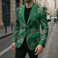 Forest Green Monstera Blazer Polynesian Tribal Pattern - Polynesian Pride