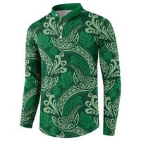 Forest Green Monstera Button Sweatshirt Polynesian Tribal Pattern - Polynesian Pride