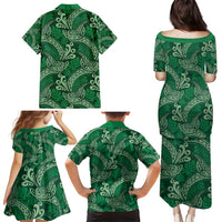 Forest Green Monstera Family Matching Puletasi and Hawaiian Shirt Polynesian Tribal Pattern - Polynesian Pride