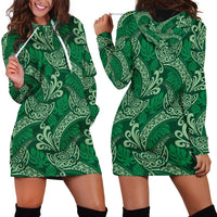 Forest Green Monstera Hoodie Dress Polynesian Tribal Pattern - Polynesian Pride