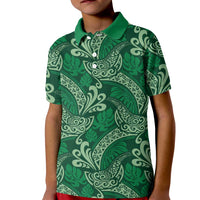 Forest Green Monstera Kid Polo Shirt Polynesian Tribal Pattern - Polynesian Pride